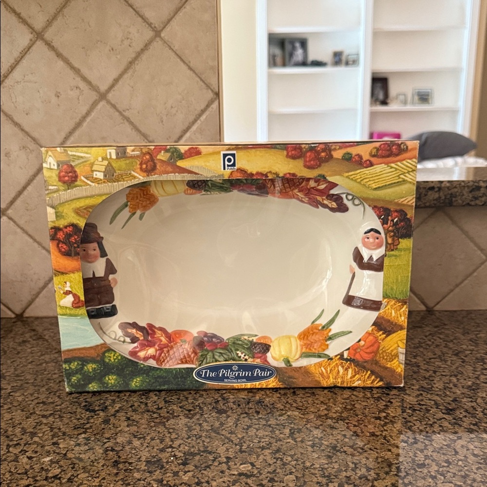 The Publix Thanksgiving Pilgrim Pair Oval Serving Platter